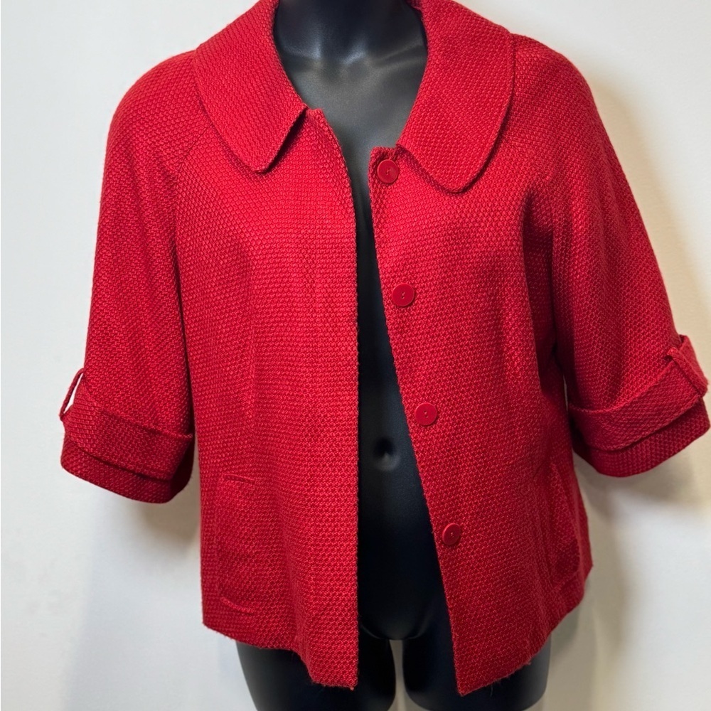 Chaus Red Textured Cropped Jacket (Size 12) - Picture 8 of 8